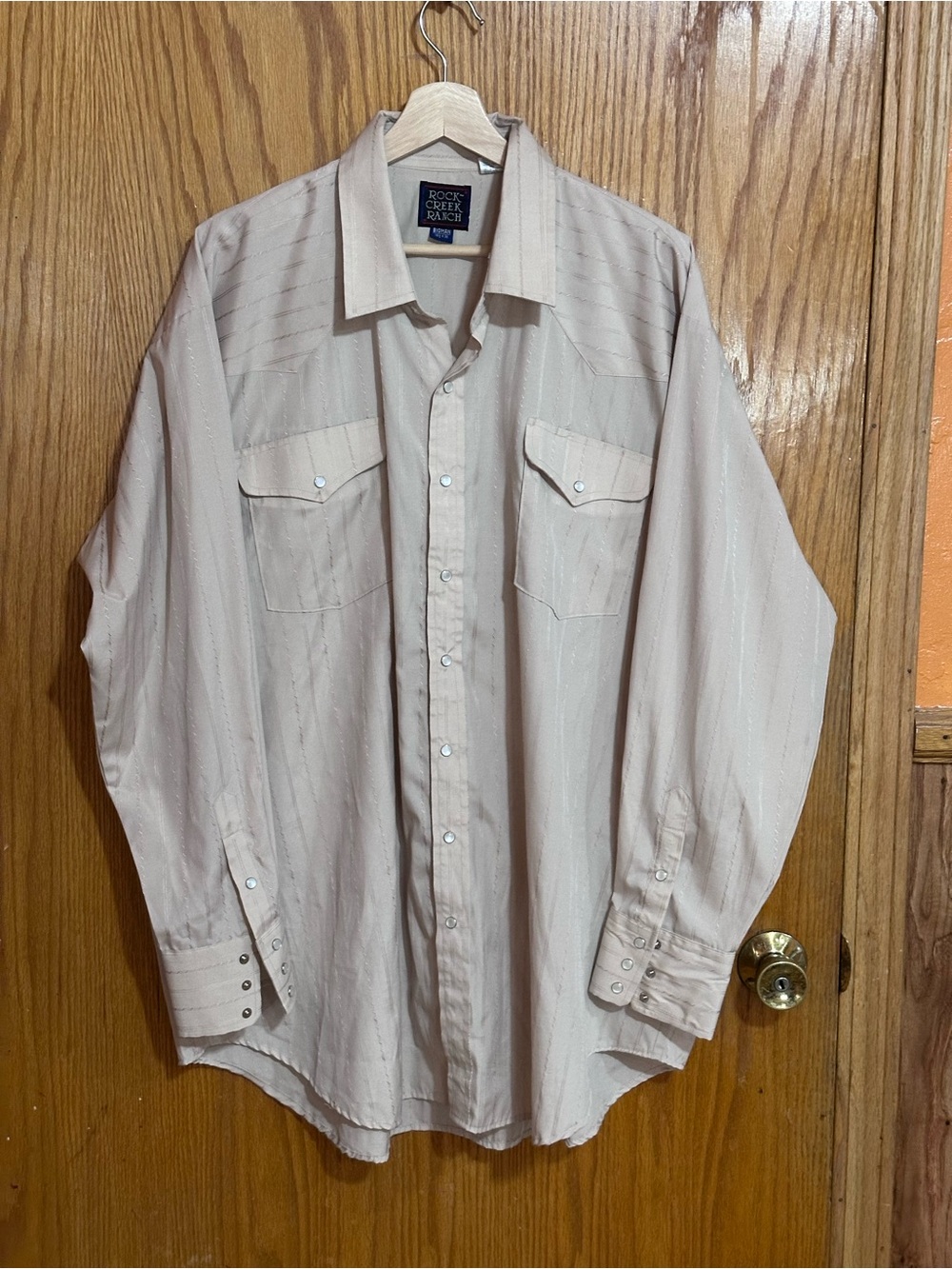 Rock Creek Ranch sz 18 1/2x36 Light Tan Western pearl snap Down‎ Shirt